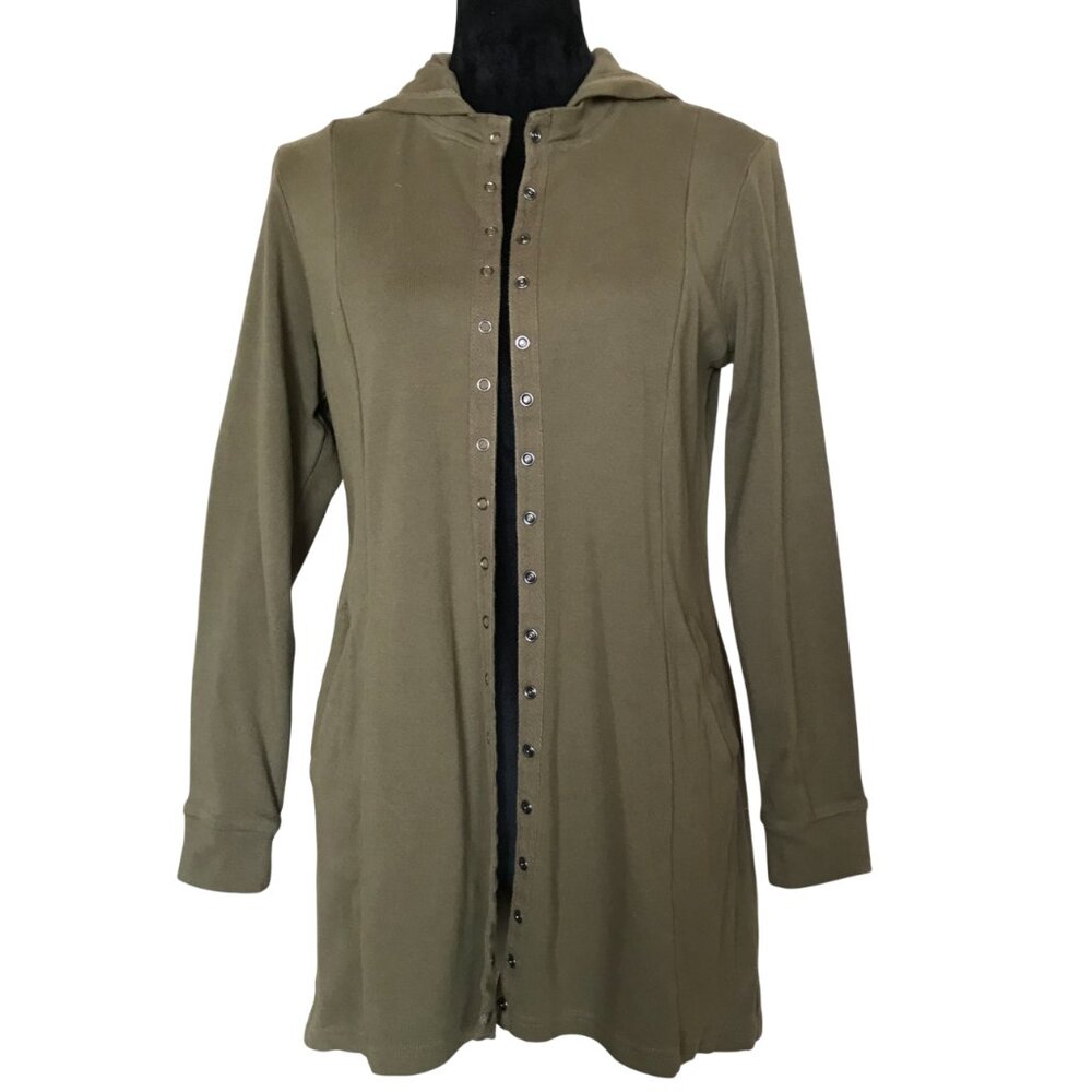 Long Hooded Jacket Linea Leisure by Louis Dell’Olio, Olive Green w/ Snaps Small